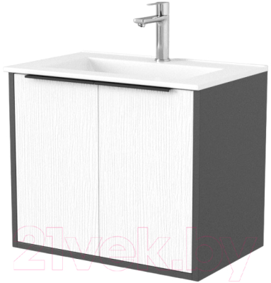 Тумба под умывальник Дабер 018 60 / Т18.6.0.20Ч (белый древесный/серый/ручка черная) - фото