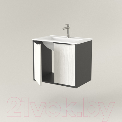 Тумба под умывальник Дабер 018 60 / Т18.6.0.20Ч (белый древесный/серый/ручка черная)