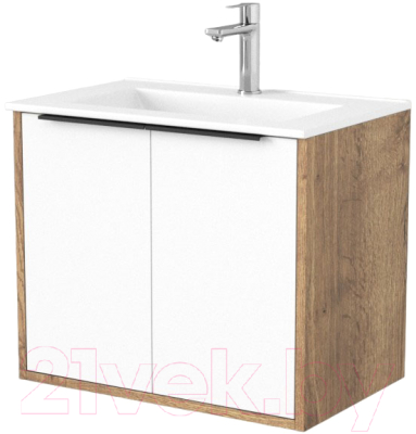 Тумба под умывальник Дабер 018 60 / Т18.6.0.21Ч (дуб галифакс/белый/ручка черная) - фото