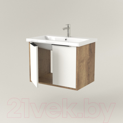 Тумба под умывальник Дабер 018 60 / Т18.6.0.21Ч (дуб галифакс/белый/ручка черная)