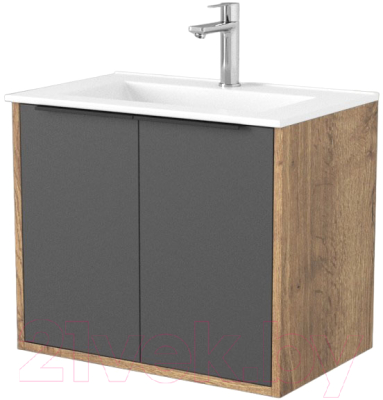 Тумба под умывальник Дабер 018 60 / Т18.6.0.22Ч (дуб галифакс/серый/ручка черная) - фото