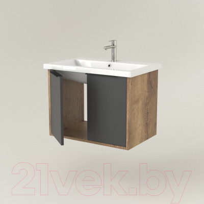 Тумба под умывальник Дабер 018 60 / Т18.6.0.22Ч (дуб галифакс/серый/ручка черная)