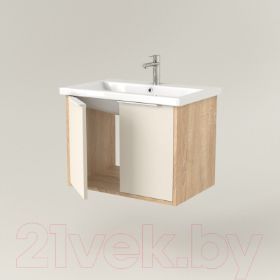 Тумба под умывальник Дабер 018 70 / Т18.7.0.18Б (бежевый/дуб бардолино/ручка белая)