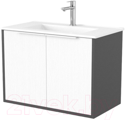 Тумба под умывальник Дабер 018 70 / Т18.7.0.20Б (белый древесный/серый/ручка белая) - фото