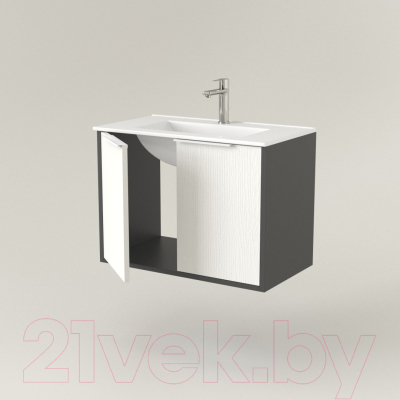 Тумба под умывальник Дабер 018 70 / Т18.7.0.20Б (белый древесный/серый/ручка белая)