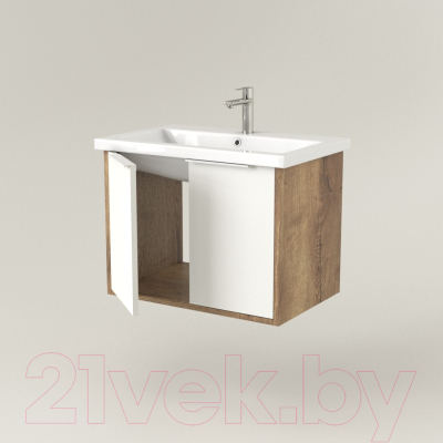 Тумба под умывальник Дабер 018 70 / Т18.7.0.21Б (дуб галифакс/белый/ручка белая)