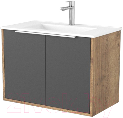 Тумба под умывальник Дабер 018 70 / Т18.7.0.22Б (дуб галифакс/серый/ручка белая) - фото