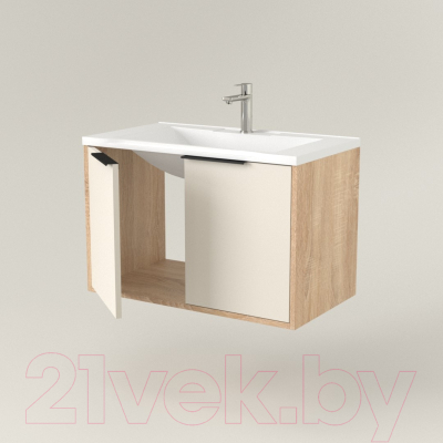 Тумба под умывальник Дабер 018 70 / Т18.7.0.18Ч (бежевый/дуб бардолино/ручка черная)