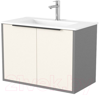 Тумба под умывальник Дабер 018 70 / Т18.7.0.19Ч (бежевый/серый/ручка черная) - фото