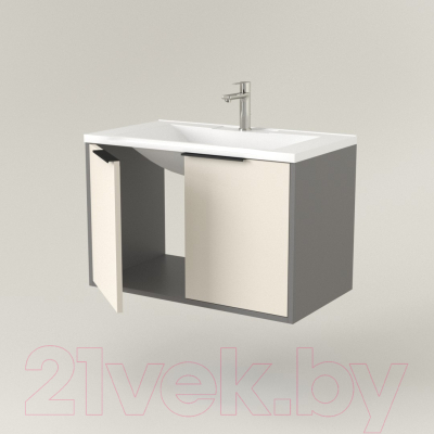 Тумба под умывальник Дабер 018 70 / Т18.7.0.19Ч (бежевый/серый/ручка черная)