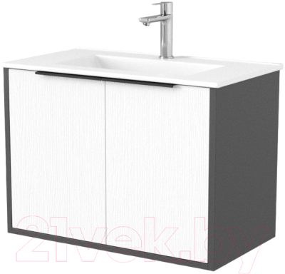 Тумба под умывальник Дабер 018 70 / Т18.7.0.20Ч (белый древесный/серый/ручка черная) - фото