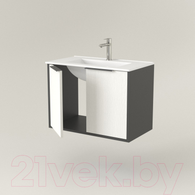 Тумба под умывальник Дабер 018 70 / Т18.7.0.20Ч (белый древесный/серый/ручка черная)