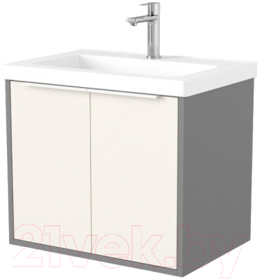 Тумба под умывальник Дабер 018 Тобага/Эридан/Артвин 60 / Т18.6Т.0.19Б (бежевый/серый/ручка белая) - фото