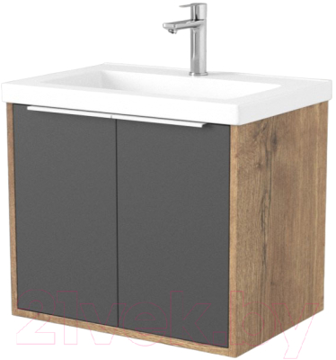 Тумба под умывальник Дабер 018 Тобага/Эридан/Артвин 60 / Т18.6Т.0.22Б (дуб галифакс/серый/ручка белая) - фото