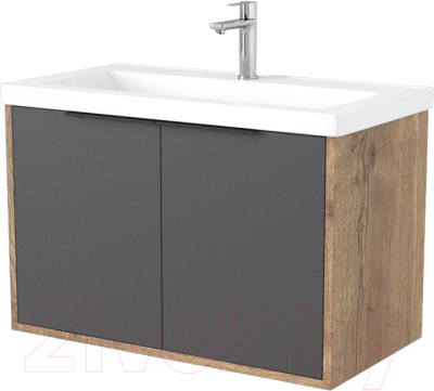 Тумба под умывальник Дабер 018 Тобага/Эридан/Артвин 60 / Т18.6Т.0.22Ч (дуб галифакс/серый/ручка черная) - фото