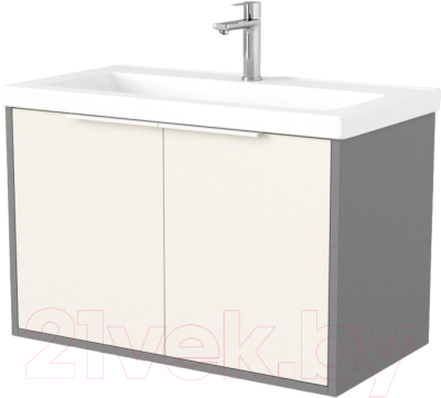 Тумба под умывальник Дабер 018 Тобага/Эридан 80 / Т18.8Т.0.19Б (бежевый/серый/ручка белая) - фото