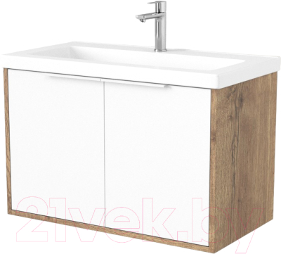 Тумба под умывальник Дабер 018 Тобага/Эридан 80 / Т18.8Т.0.21Б (дуб галифакс/белый/ручка белая) - фото