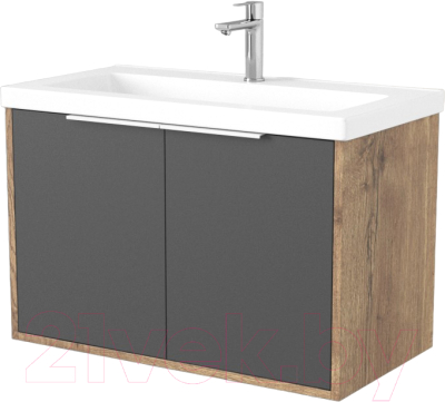 Тумба под умывальник Дабер 018 Тобага/Эридан 80 / Т18.8Т.0.22Б (дуб галифакс/серый/ручка белая) - фото