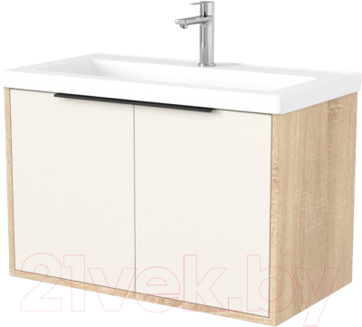 Тумба под умывальник Дабер 018 Тобага/Эридан 80 / Т18.8Т.0.18Ч (бежевый/дуб бардолино/ручка черная) - фото