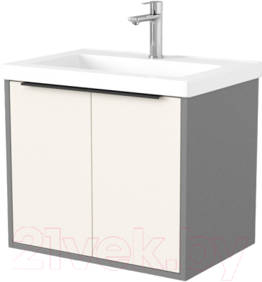 Тумба под умывальник Дабер 018 Тобага/Эридан 80 / Т18.8Т.0.19Ч (бежевый/серый/ручка черная) - фото