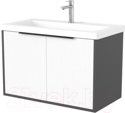 Тумба под умывальник Дабер 018 Тобага/Эридан 80 / Т18.8Т.0.20Ч (белый древесный/серый/ручка черная) - фото