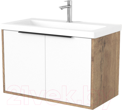 Тумба под умывальник Дабер 018 Тобага/Эридан 80 / Т18.8Т.0.21Ч (дуб галифакс/белый/ручка черная) - фото