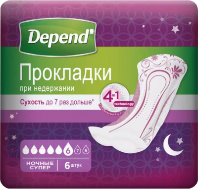 Прокладки урологические Depend Супер ночные для женщин - фото