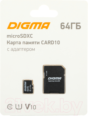 Карта памяти Digma MicroSDXC 64GB Class 10 CARD10 + adapter / DGFCA064A01 - фото