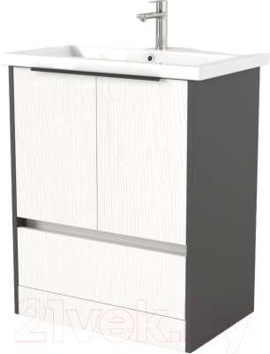 Тумба под умывальник Дабер 017 Cersanit Como 70 / Т17.7С.0.20Ч (белый древесный/серый/ручка черная) - фото