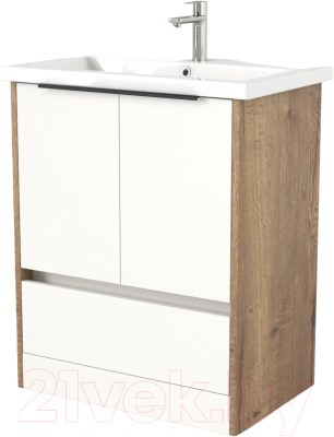Тумба под умывальник Дабер 017 Cersanit Como 70 / Т17.7С.0.21Ч (дуб галифакс/белый/ручка черная) - фото