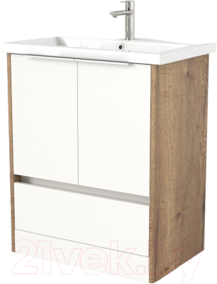 Тумба под умывальник Дабер 017 Andrea Elen 80 / Т17.8А.0.21Б (дуб галифакс/белый/ручка белая) - фото