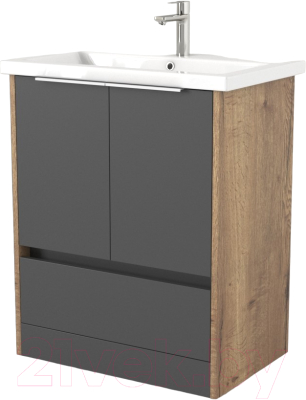 Тумба под умывальник Дабер 017 Andrea Elen 80 / Т17.8А.0.22Б (дуб галифакс/серый/ручка белая) - фото