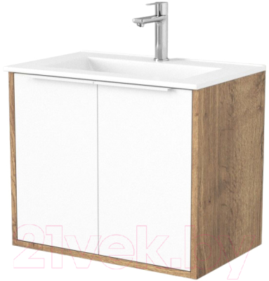 Тумба под умывальник Дабер 018 WeltWasser Deilbach 7517-60 / Т18.6W.0.21Б (дуб галифакс/белый/ручка белая) - фото