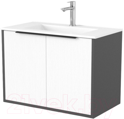 Тумба под умывальник Дабер 018 WeltWasser Deilbach 7517-70 / Т18.7W.0.20Ч (белый древесный/серый/ручка черная) - фото
