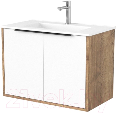 Тумба под умывальник Дабер 018 WeltWasser Deilbach 7517-70 / Т18.7W.0.21Ч (дуб галифакс/белый/ручка черная) - фото