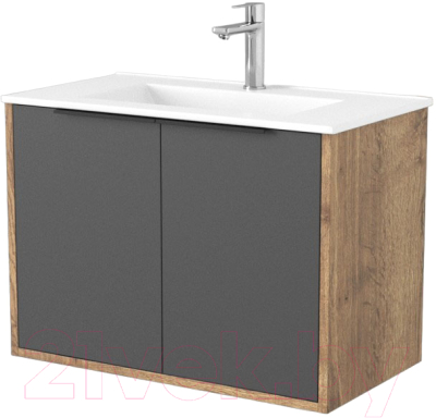 Тумба под умывальник Дабер 018 WeltWasser Deilbach 7517-70 / Т18.7W.0.22Ч (дуб галифакс/серый/ручка черная) - фото