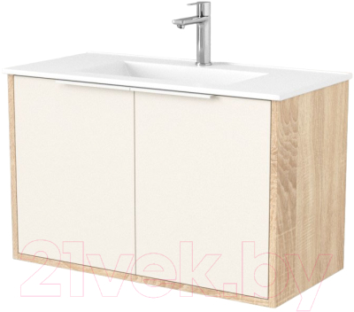 Тумба под умывальник Дабер 018 WeltWasser Deilbach 7517-80 / Т18.8W.0.18Б (бежевый/дуб бардолино/ручка белая) - фото