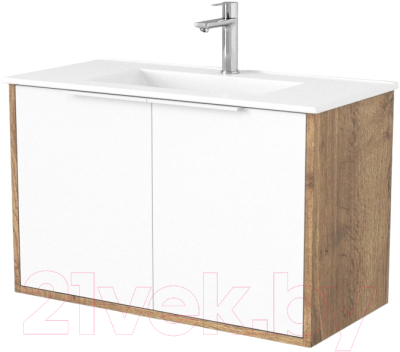 Тумба под умывальник Дабер 018 WeltWasser Deilbach 7517-80 / Т18.8W.0.21Б (дуб галифакс/белый/ручка белая) - фото