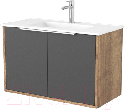 Тумба под умывальник Дабер 018 WeltWasser Deilbach 7517-80 / Т18.8W.0.22Б (дуб галифакс/серый/ручка белая) - фото