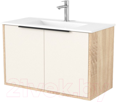 Тумба под умывальник Дабер 018 WeltWasser Deilbach 7517-80 / Т18.8W.0.18Ч (бежевый/дуб бардолино/ручка черная) - фото