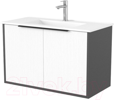 Тумба под умывальник Дабер 018 WeltWasser Deilbach 7517-80 / Т18.8W.0.20Ч (белый древесный/серый/ручка черная) - фото
