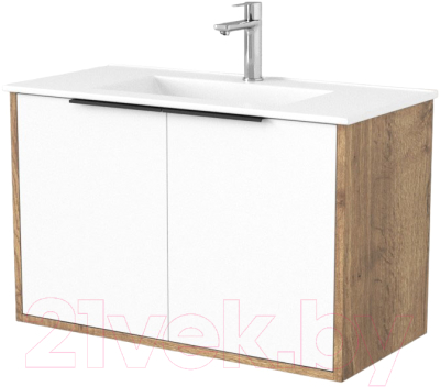 Тумба под умывальник Дабер 018 WeltWasser Deilbach 7517-80 / Т18.8W.0.21Ч (дуб галифакс/белый/ручка черная) - фото