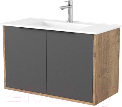 Тумба под умывальник Дабер 018 WeltWasser Deilbach 7517-80 / Т18.8W.0.22Ч (дуб галифакс/серый/ручка черная) - фото