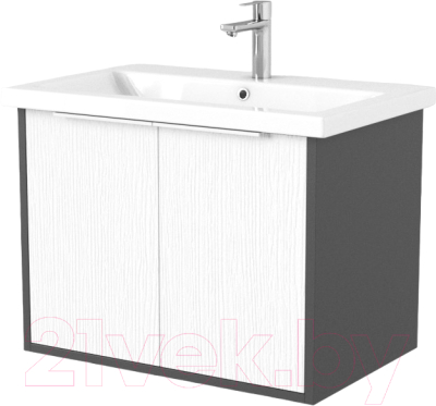Тумба под умывальник Дабер 018 Cersanit Como 70 / Т18.7С.0.20Б (белый древесный/серый/ручка белая) - фото