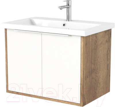 Тумба под умывальник Дабер 018 Cersanit Como 70 / Т18.7С.0.21Б (дуб галифакс/белый/ручка белая) - фото
