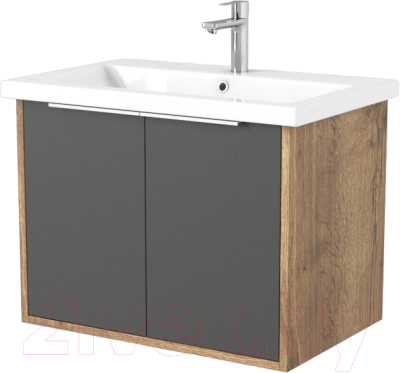 Тумба под умывальник Дабер 018 Cersanit Como 70 / Т18.7С.0.22Б (дуб галифакс/серый/ручка белая) - фото