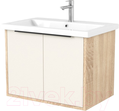 Тумба под умывальник Дабер 018 Cersanit Como 70 / Т18.7С.0.18Ч (бежевый/дуб бардолино/ручка черная) - фото