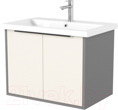Тумба под умывальник Дабер 018 Cersanit Como 70 / Т18.7С.0.19Ч (бежевый/серый/ручка черная) - фото