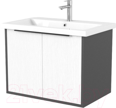Тумба под умывальник Дабер 018 Cersanit Como 70 / Т18.7С.0.20Ч (белый древесный/серый/ручка черная) - фото