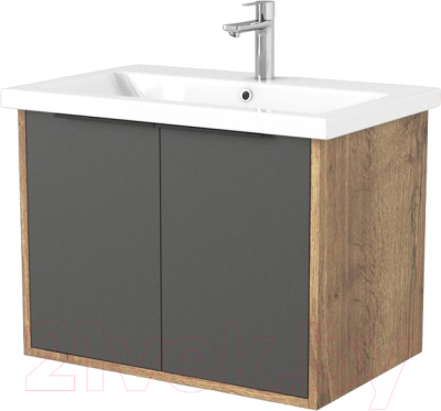 Тумба под умывальник Дабер 018 Cersanit Como 70 / Т18.7С.0.22Ч (дуб галифакс/серый/ручка черная) - фото